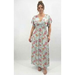 Tamsy Floral Babydoll Maxi Dress Flutter Sleeve Cottagecore Fairy Feminine OS